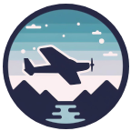 web flight simulator logo, a little cartoon plane flying over the mountains